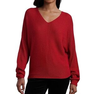 Lauren Ralph Lauren Soft Texture V-Neck Long Dolman Sleeve Red Sweater -1X